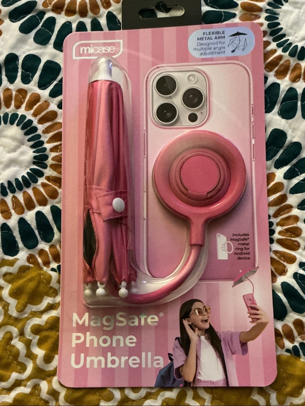 Micase Pink MagSafe Phone Umbrella with Ring Stand